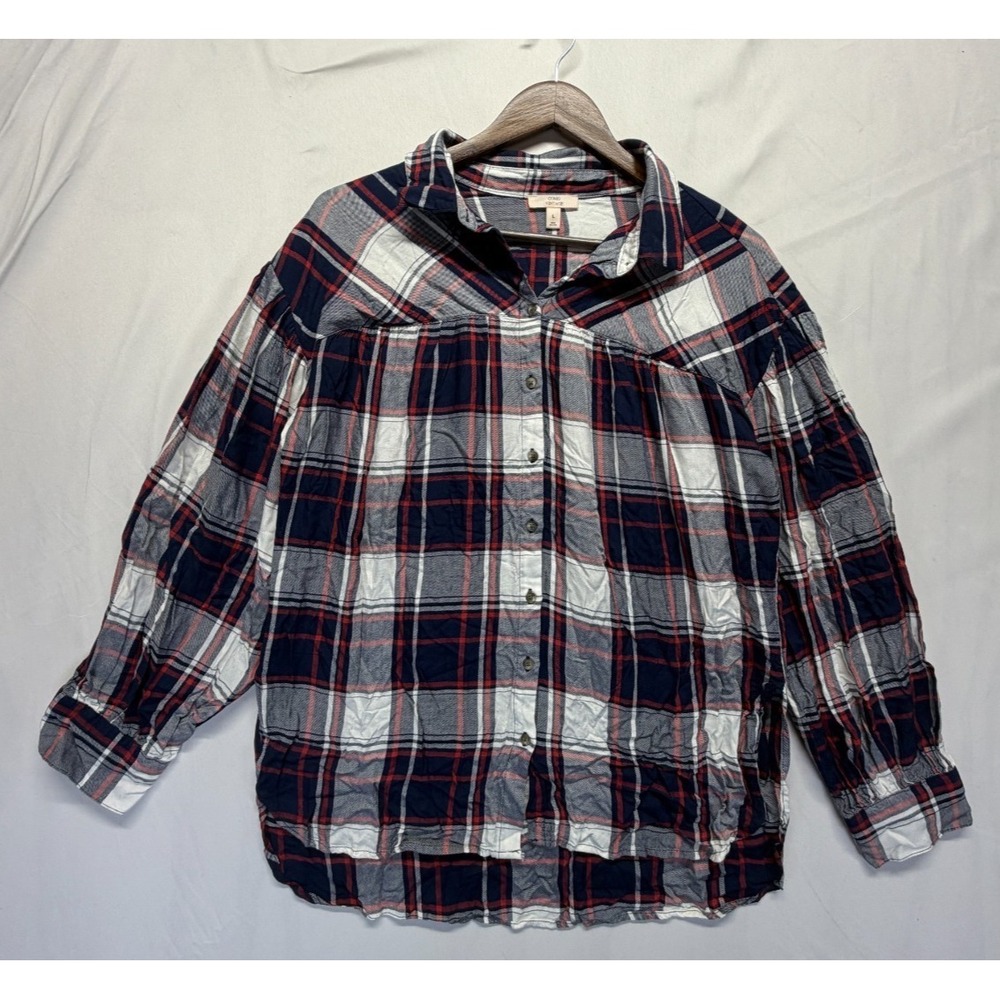 Como Vintage Blouse Top Womens Large Multicolor Plaid Rayon Pleated Button Front